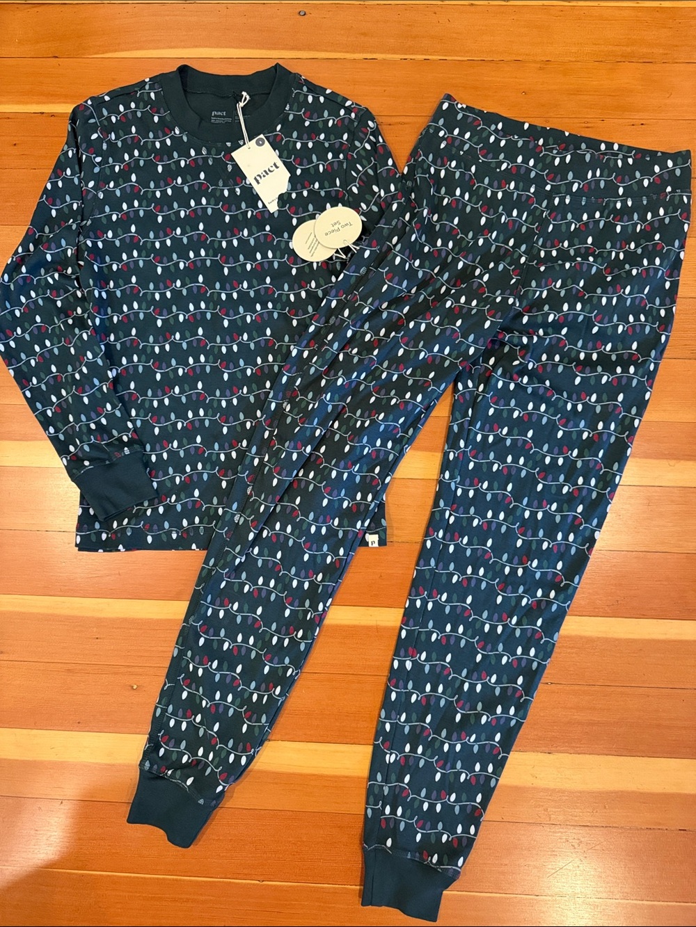 New Pact organic cotton “holiday lights” pajamas unisex